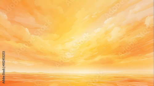 This digital art depicts a warm orange landscape with intricate sun rays spanning across the sky  evoking freshness of early morning