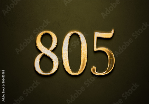 Old gold effect of 805 number with 3D glossy style Mockup. 