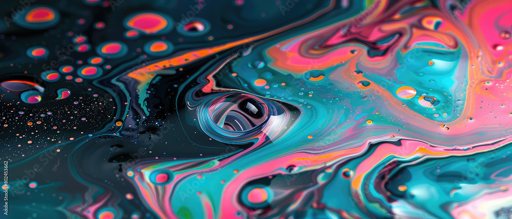 Vivid abstract shapes in a multicolored fluid scene