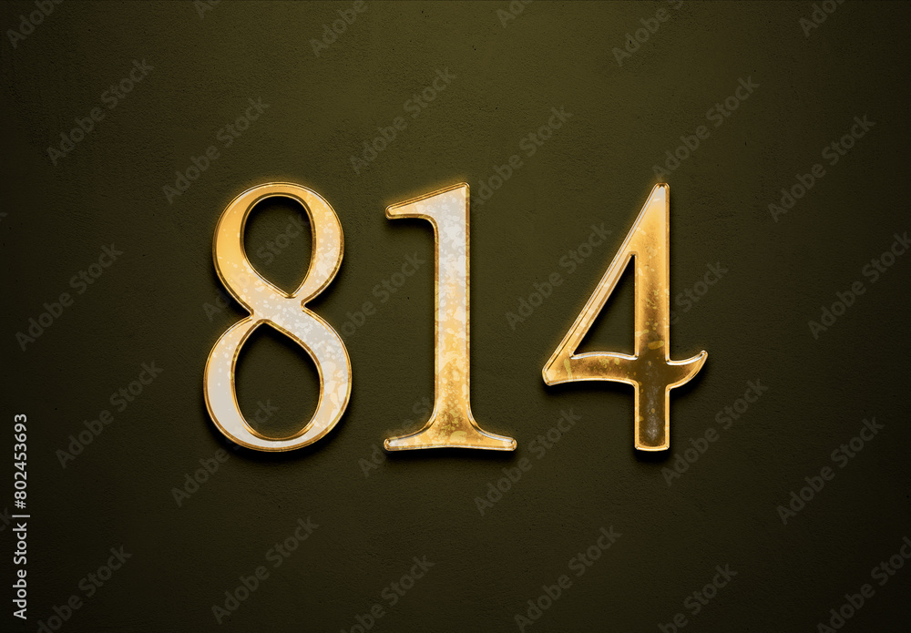 Old gold effect of 814 number with 3D glossy style Mockup. Old gold effect of 814 number with 3D glossy style Mockup.