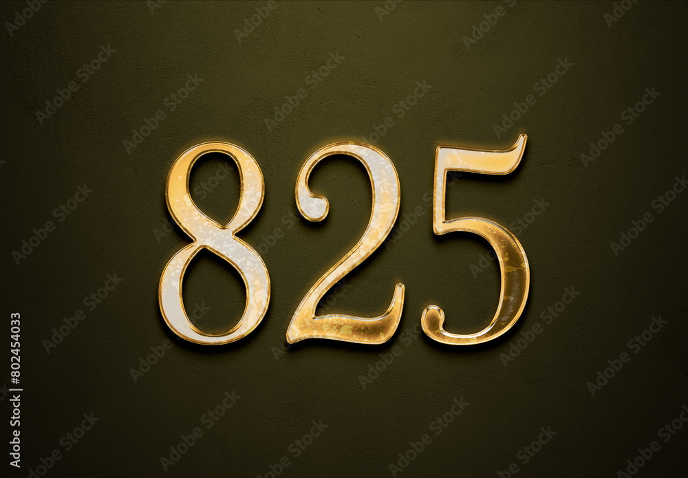 Old gold effect of 825 number with 3D glossy style Mockup. Old gold effect of 825 number with 3D glossy style Mockup.