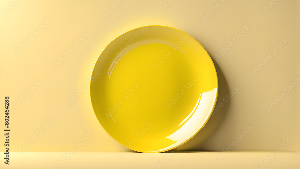 A yellow plate is sitting on a yellow background