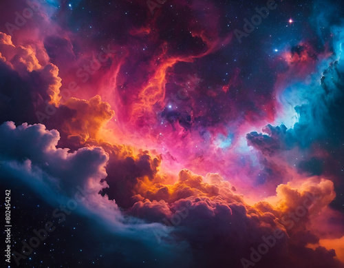 space of space, red nebula and clouds, background with space