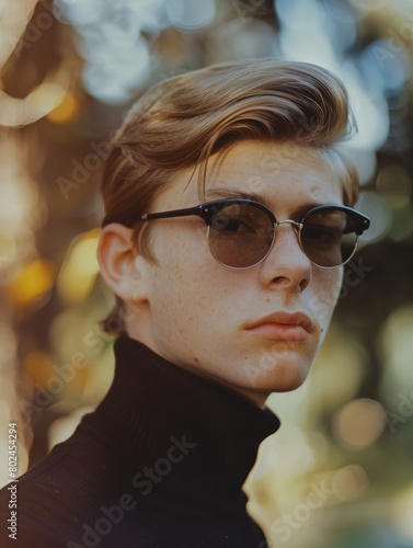Teen White Man with Blond Straight Hair vintage Illustration.
