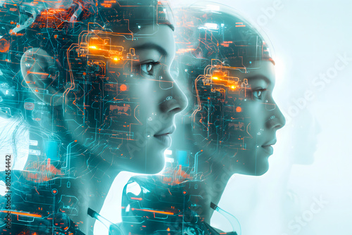 double exposure of two cyborgs heads with technology interface - artificial intelligence concept © Nut Cdev