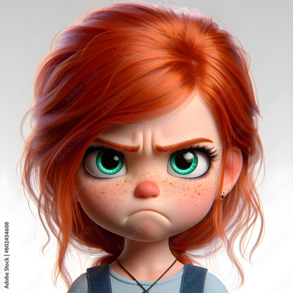 Animated Angry Young Girl With Red Hair Displaying a Determined Expression Animated Angry Young Girl With Red Hair Displaying a Determined Expression