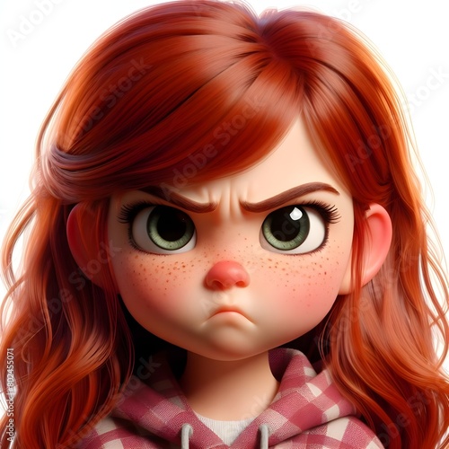 Animated Angry Young Girl With Red Hair Displaying a Determined Expression © ElseThen