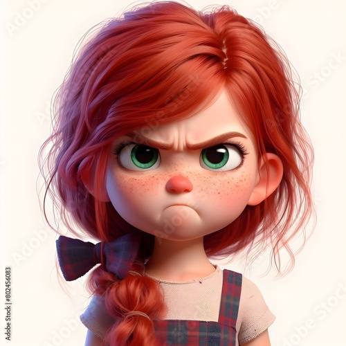 Animated Angry Young Girl With Red Hair Displaying a Determined Expression