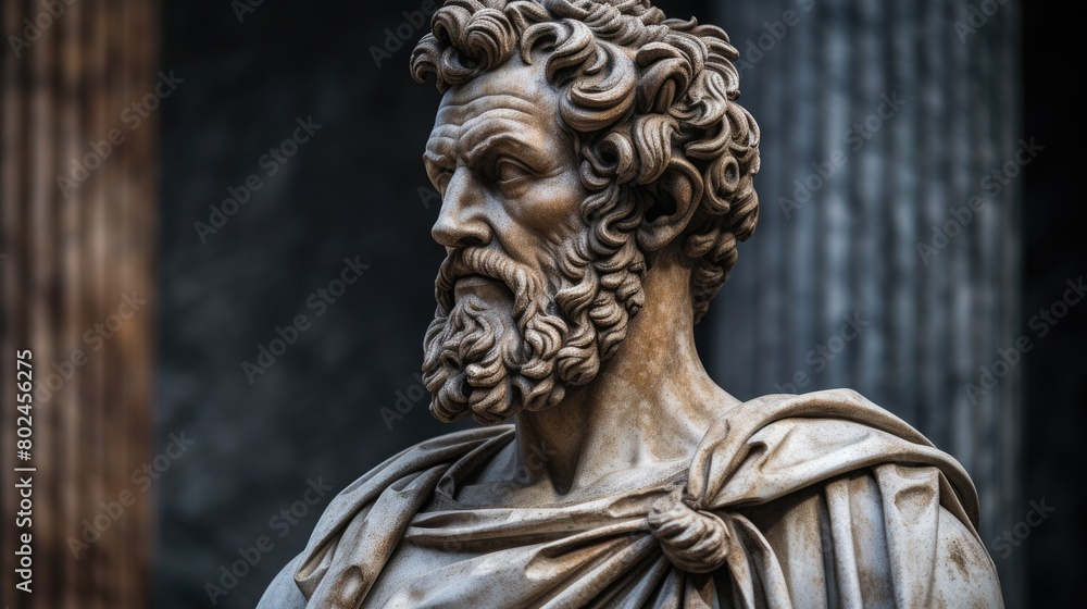 Intricate Marble Statue of Bearded Man