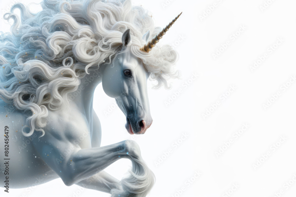 Naklejka premium White horse unicorn in active pose on white background