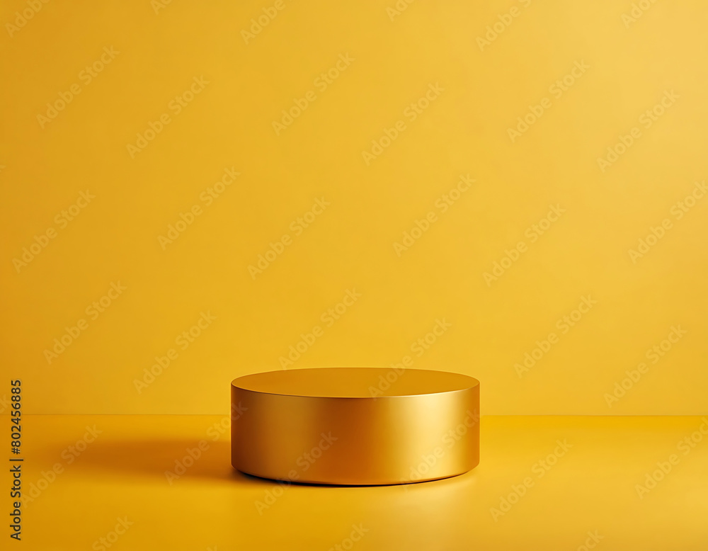 Display showcase - golden podium on a yellow background. Display showcase - golden podium on a yellow background.