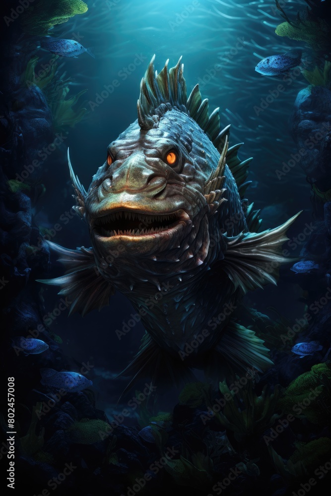 Fierce Underwater Creature with Glowing Eyes Fierce Underwater Creature with Glowing Eyes