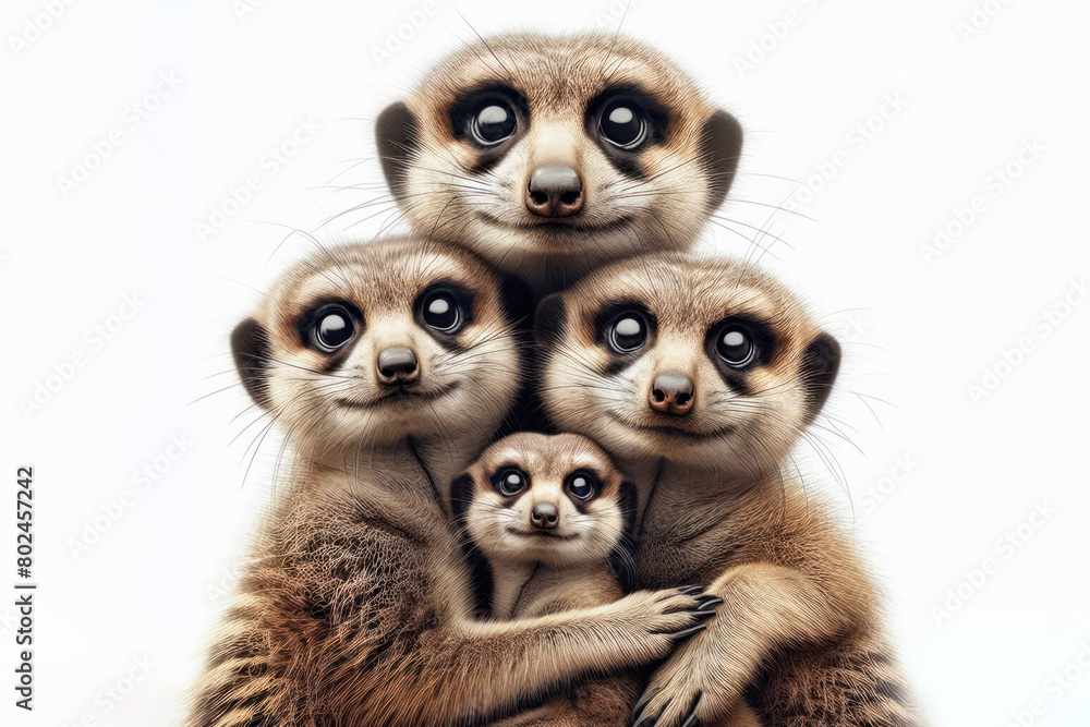 Meerkat Family Curiosity Funny Portrait on a white background