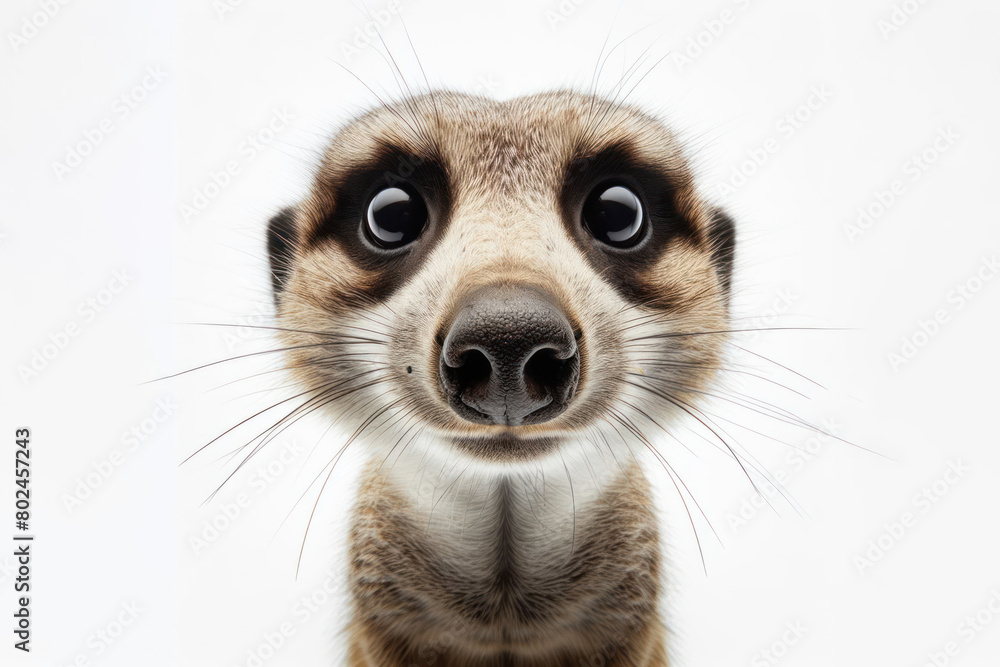 Fototapeta premium Meerkat wide angle Portrait on a white background