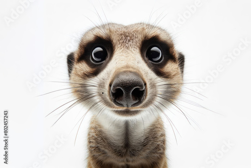 Meerkat wide angle Portrait on a white background