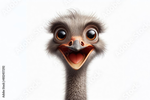 surprised ostrich isolated on white background