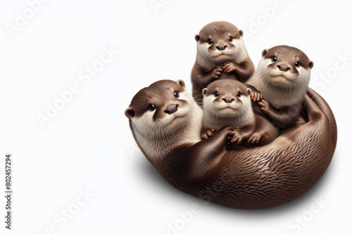 Otter Family on a white background photo