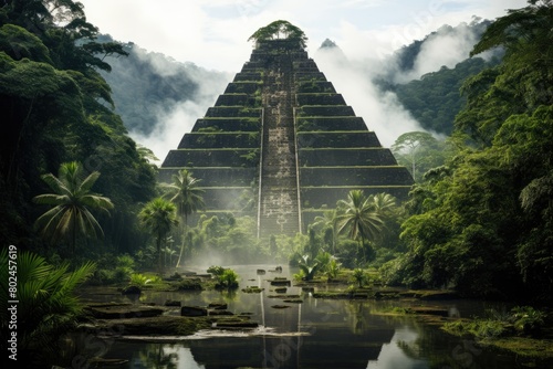 Majestic Mayan Pyramid in Lush Jungle Landscape