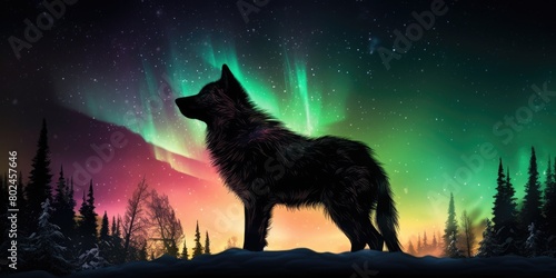Majestic Wolf Silhouette Under Northern Lights