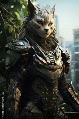 Fierce Feline Warrior in Futuristic Armor
