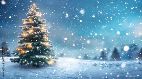 Wallpaper Mural Fantastic winter landscape with a Christmas tree, snow, and stars. Perfect for Christmas backgrounds or winter holiday-themed designs. Torontodigital.ca