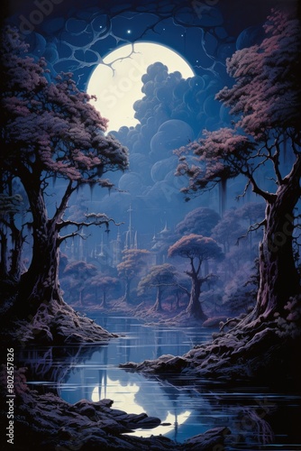 Enchanting Moonlit Forest Landscape