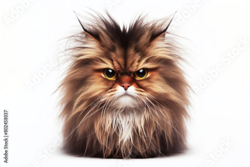Angry cat with fur on end on a white background © Ольга Лукьяненко