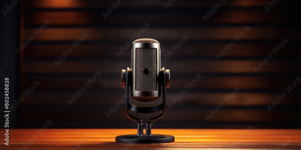 Vintage Microphone on Wooden Table