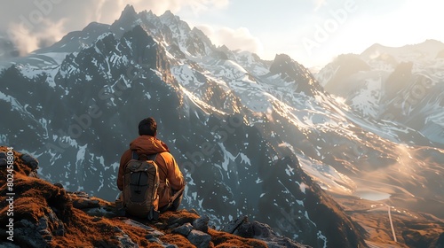 Wallpaper Mural A lone traveler embarks on a journey through the rugged mountains, seeking solace amidst the untamed beauty of nature Torontodigital.ca