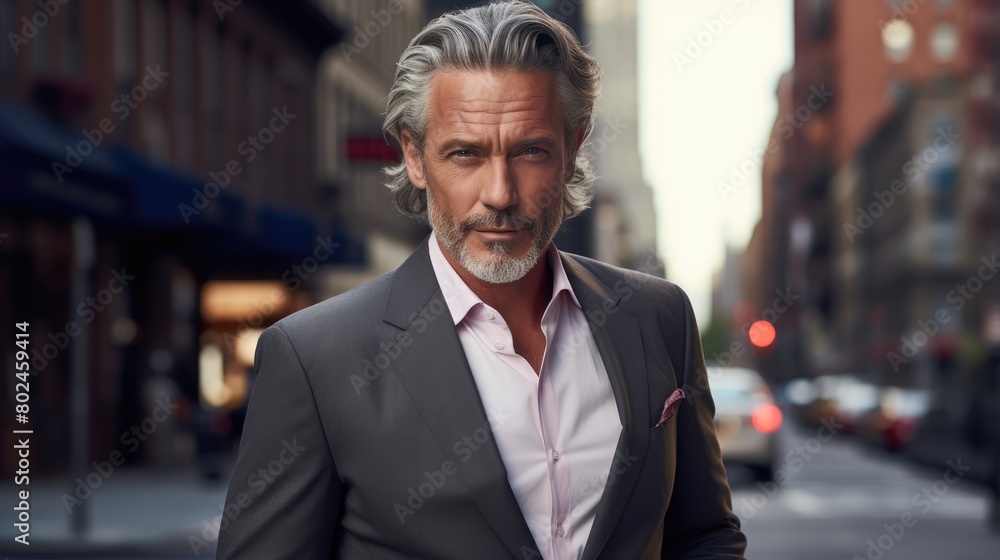 Confident Businessman in Suit on City Street