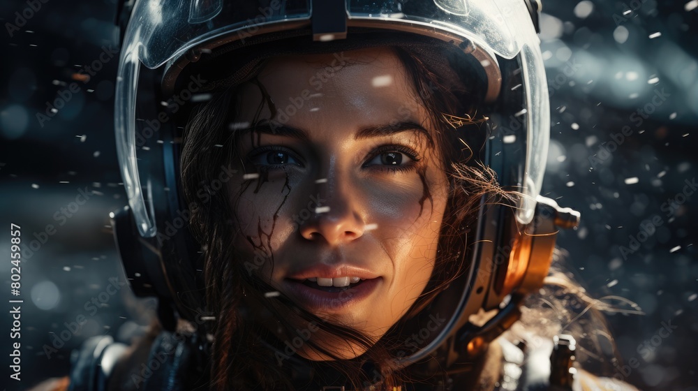 Adventurous Woman in Astronaut Helmet Adventurous Woman in Astronaut Helmet