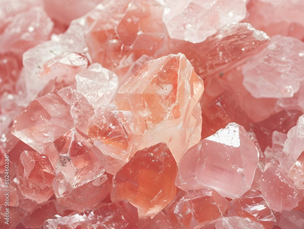 Pink Salt Crystal Close-Up Shiny Texture with Crystalline Structure Pink Salt Crystal Close-Up Shiny Texture with Crystalline Structure