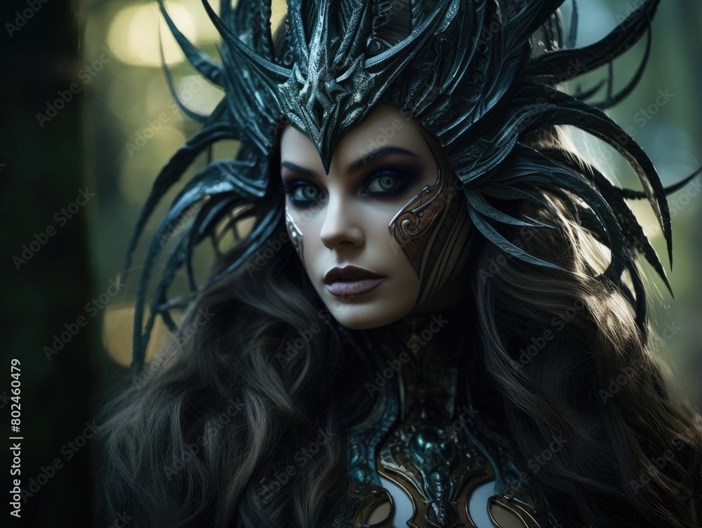 Mysterious Dark Fantasy Warrior Woman Portrait