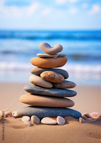 Balanced Zen Stones on Beach