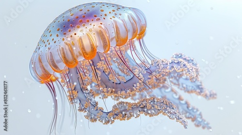  A jellyfish with droplets on its head, photographed up close underwater