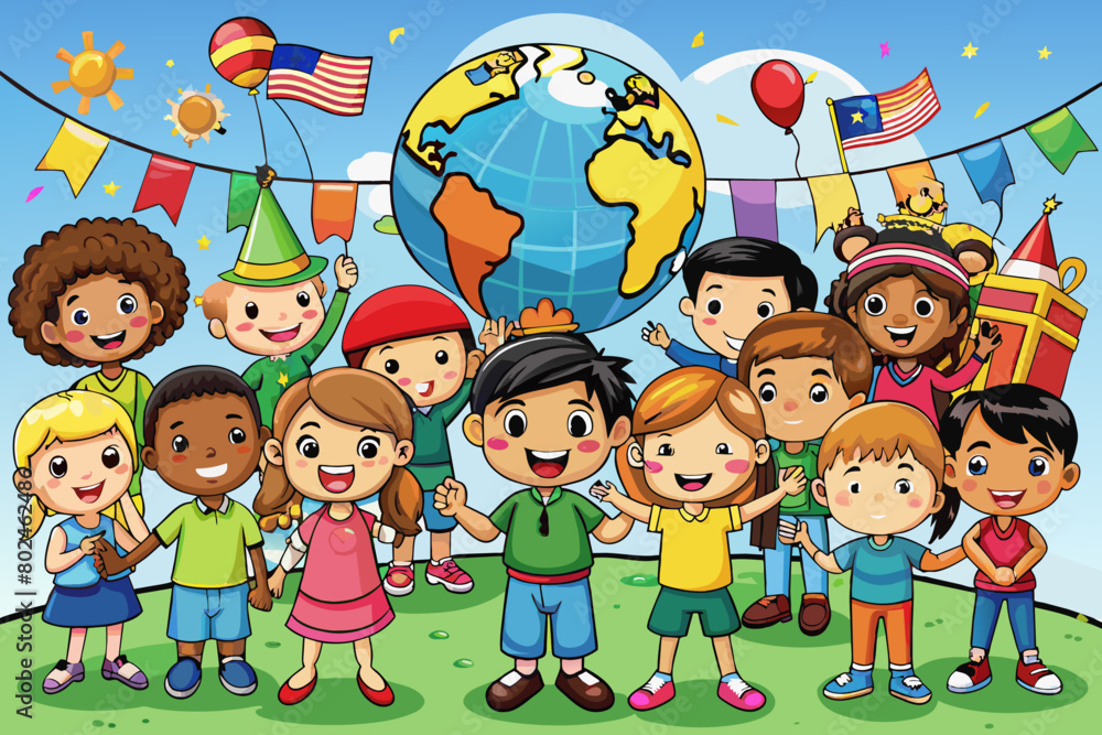 Children's day vector background. Happy Children's Day title. Happy Children's Day inscription_