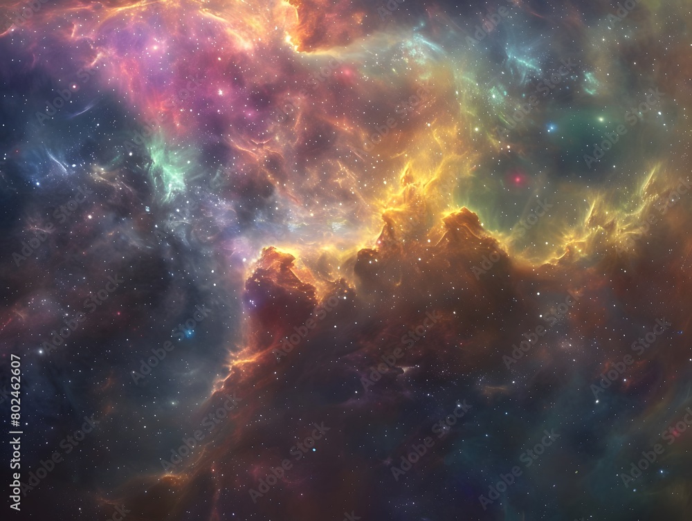 Fototapeta premium Dynamic Nebula Evolution Vibrant and Colorful Cosmic Display