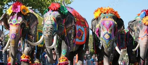elephants with costumes parade Onam festival design