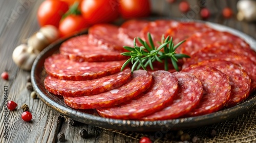 Plate of Salami With Tomatoes and Garlic