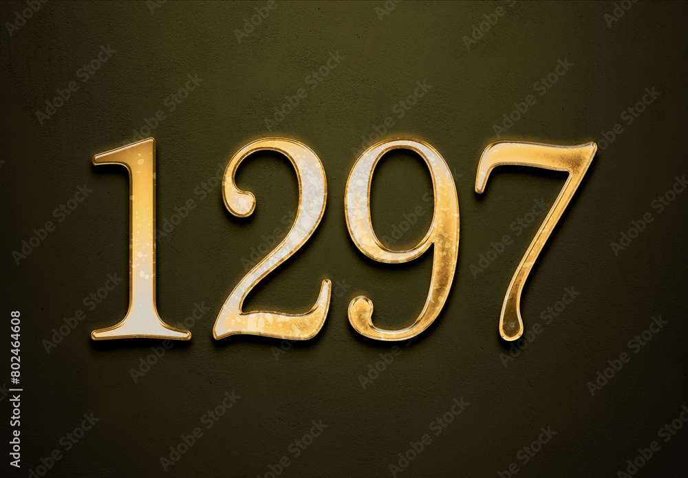 Old gold effect of 1297 number with 3D glossy style Mockup. Old gold effect of 1297 number with 3D glossy style Mockup.
