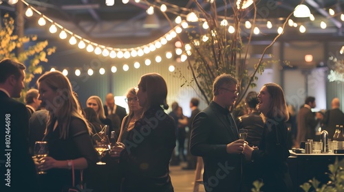 Busy employees interacting at a bustling corporate event