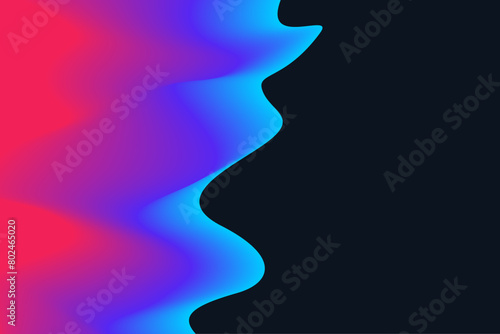 Wavy neon abstraction casting a holographic glow, the digital wave design features a bright gradient on a sleek black backdrop (ID: 802465020)
