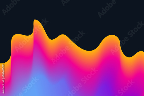 The vibrant swirl of a holographic gradient wave with a neon light effect creates a dynamic and soft motion illusion on a dark, abstract background (ID: 802465021)
