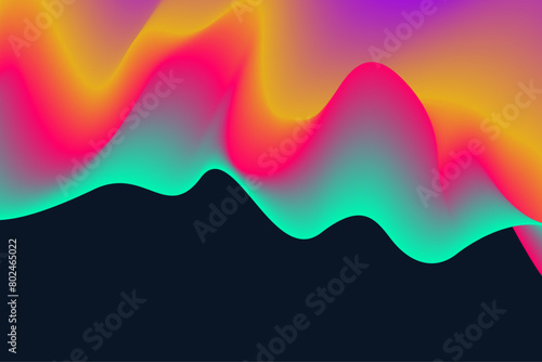 Ripple-like waves with a bright, holographic gradient glow softly against a dark, smooth backdrop for a bold, abstract effect (ID: 802465022)