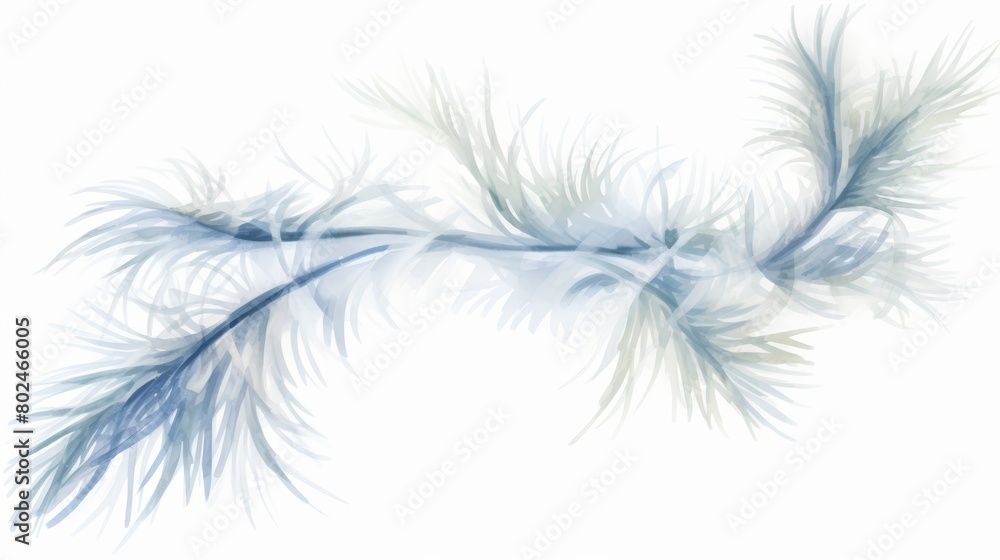 Fototapeta premium Artistic watercolor showing icy pine needles with a light blue wash, water color, drawing style, isolated clear background