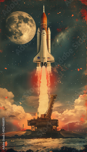 Vintage Space Rocket Poster