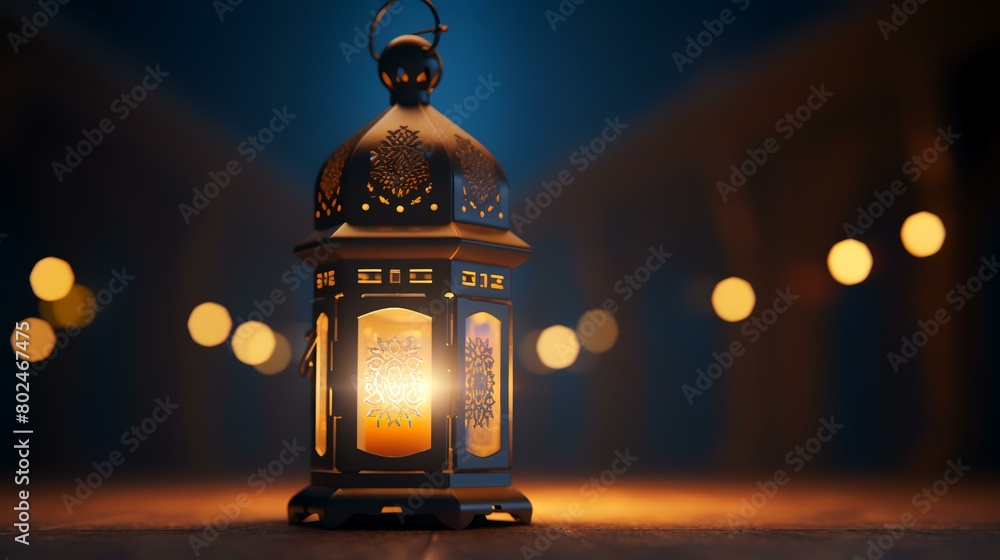 Lantern in the dark. Ramadan Kareem concept. 3D Rendering Lantern in the dark. Ramadan Kareem concept. 3D Rendering