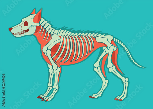 Detailed graphics of a dog skeleton on a dark background-