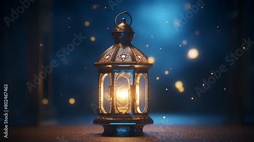 Lantern in the dark. Ramadan Kareem. 3D rendering