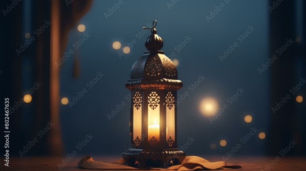 Lantern in the dark. Ramadan Kareem concept. 3D Rendering Lantern in the dark. Ramadan Kareem concept. 3D Rendering